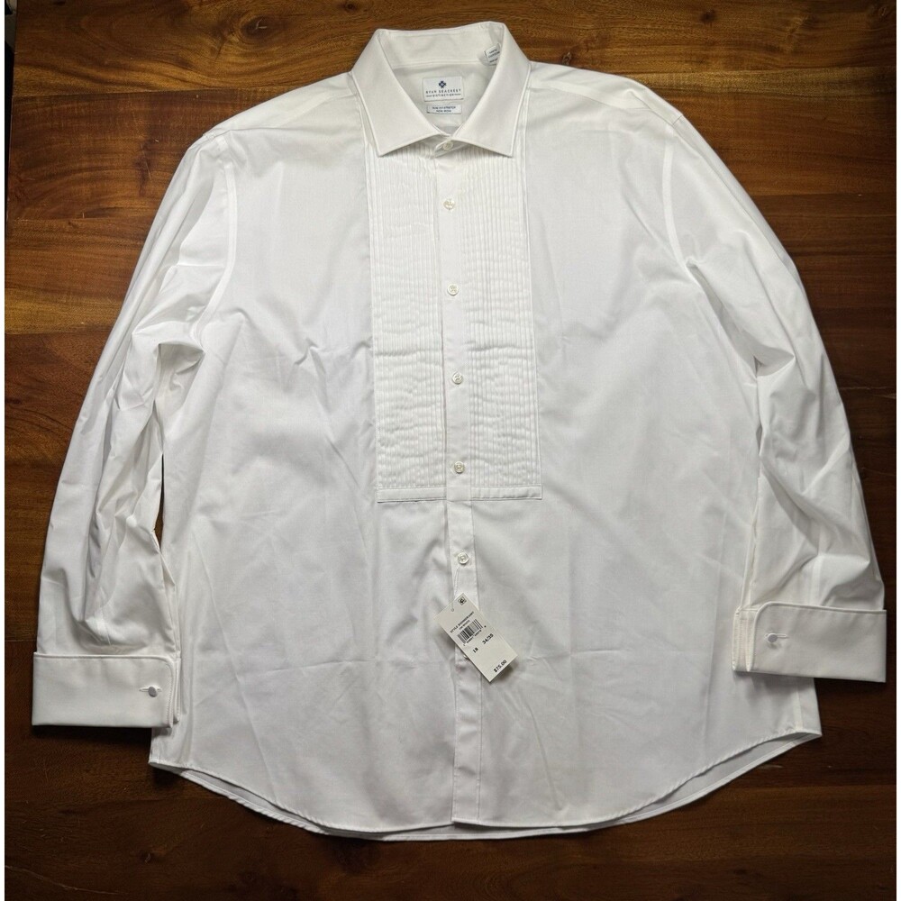 RYAN SEACREST Tuxedo Shirt 18 34/35 Slim Fit Stretch Non Iron White Bib - NWT